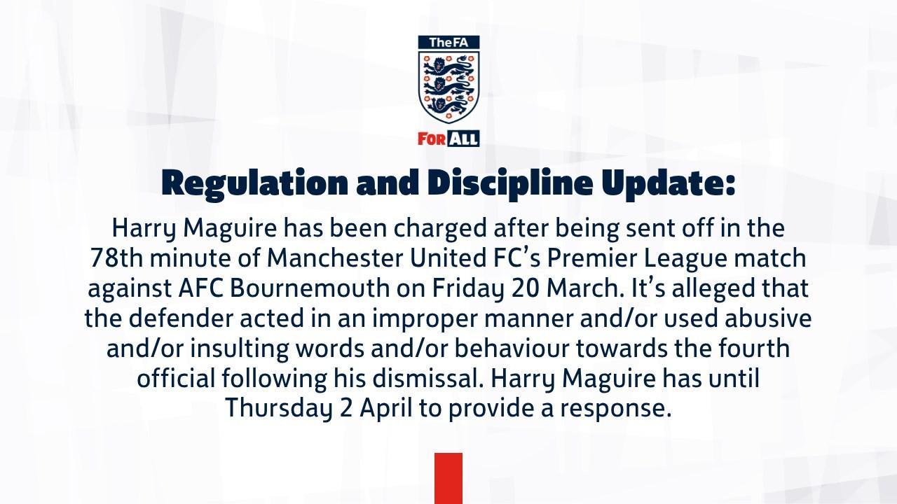 开云体育官网-官方：因对阵樱桃染红后对四官行为不当，马奎尔被英足总指控